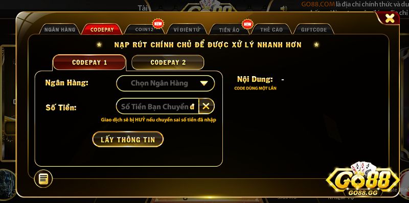 Nạp tiền tại Go88