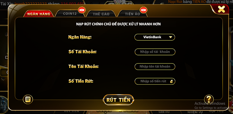 Chọn cách thức rút tiền tại Go88